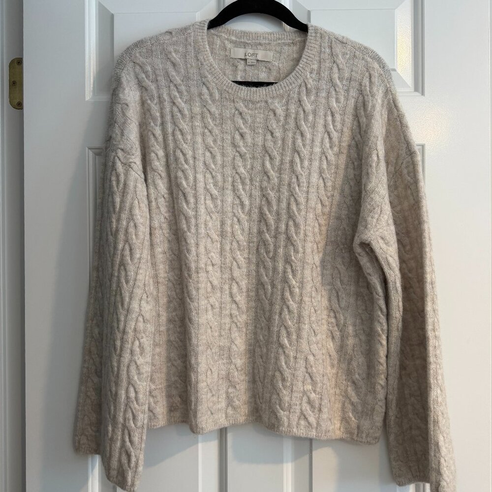 LOFT Cable Knit Sweater Oatmeal Medium